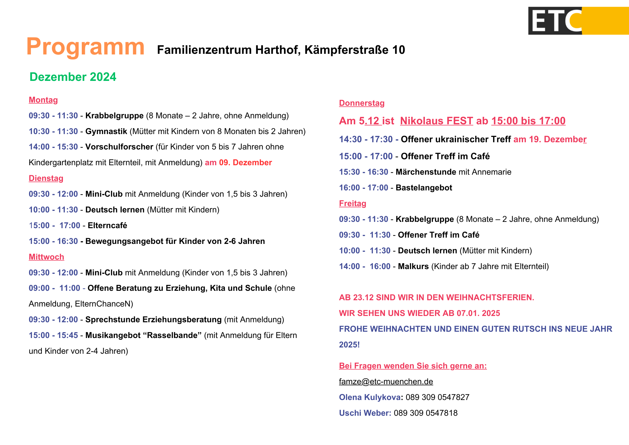 Programm FamZe Dezember 2024