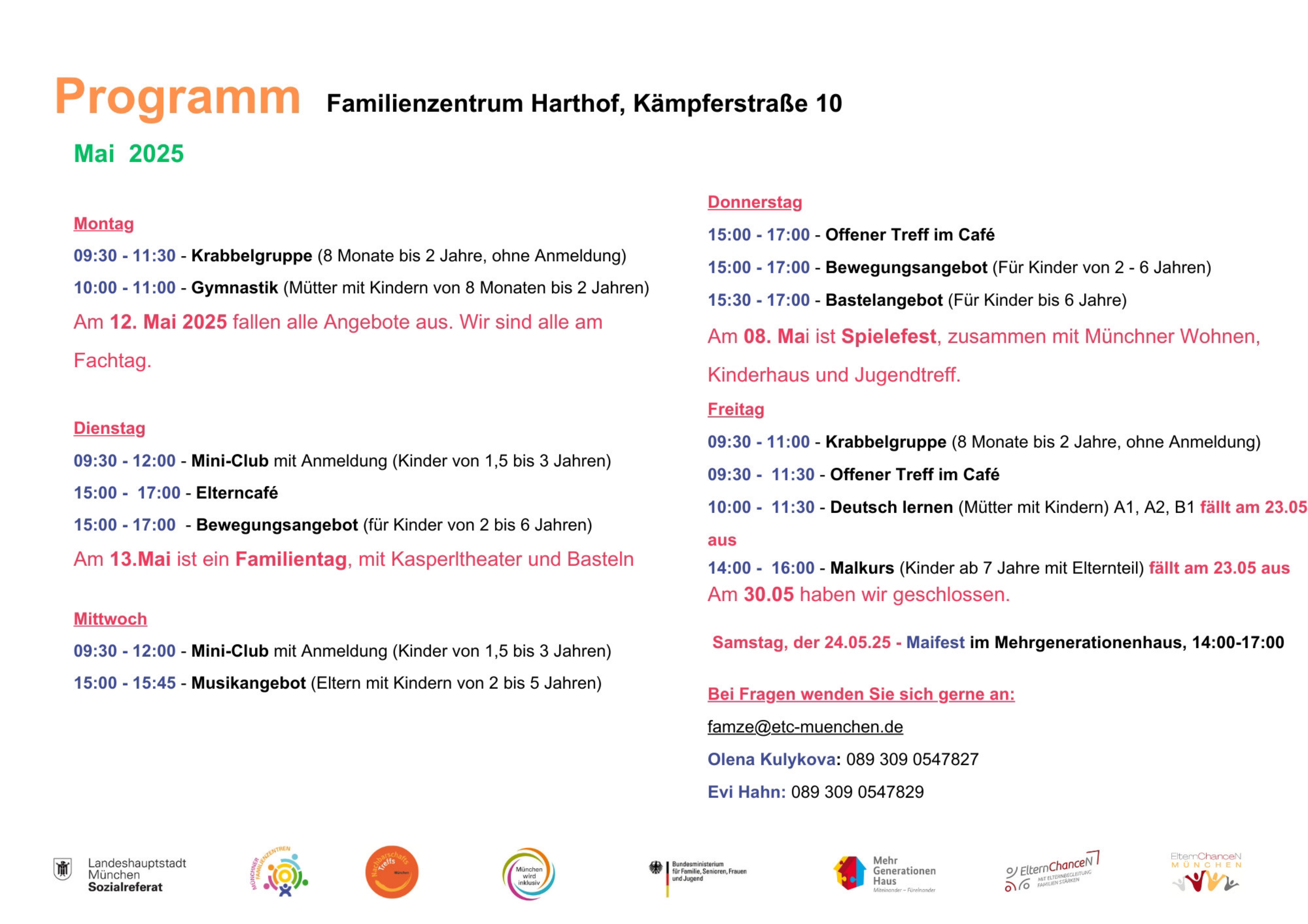 Programm Mai 2025 Familienzentrum Harthof